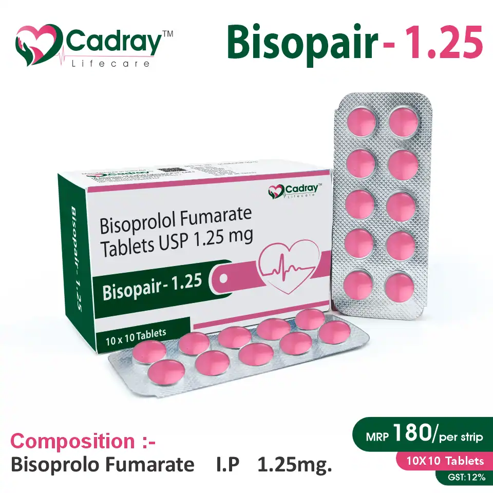 Bisopair 1.25 Tablet with Bisoprolol 1.25mg is a beta-blocker for heart conditions. WHO GMP certified, available at the best price for PCD pharma franchise, third-party manufacturing & export.